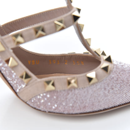 Valentino Garavani Suede Beaded Rockstud Ankle Strap 100mm Pumps 35.5 Poudre 8 of 9