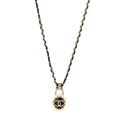 Chanel Crystal Pearl Lambskin CC Chain Necklace Gold Black Pearly White 1 of 5