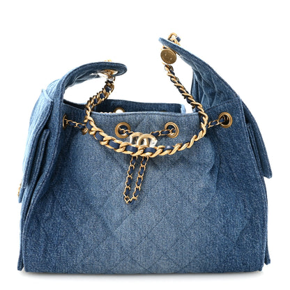 Chanel Washed Denim Quilted Small Chanel 25 Handbag Blue 1 of 10