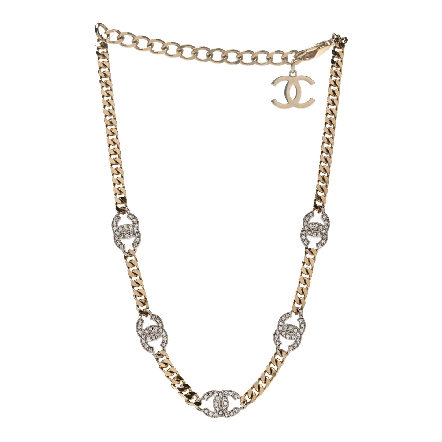 Crystal Chain CC Link Choker Gold Silver