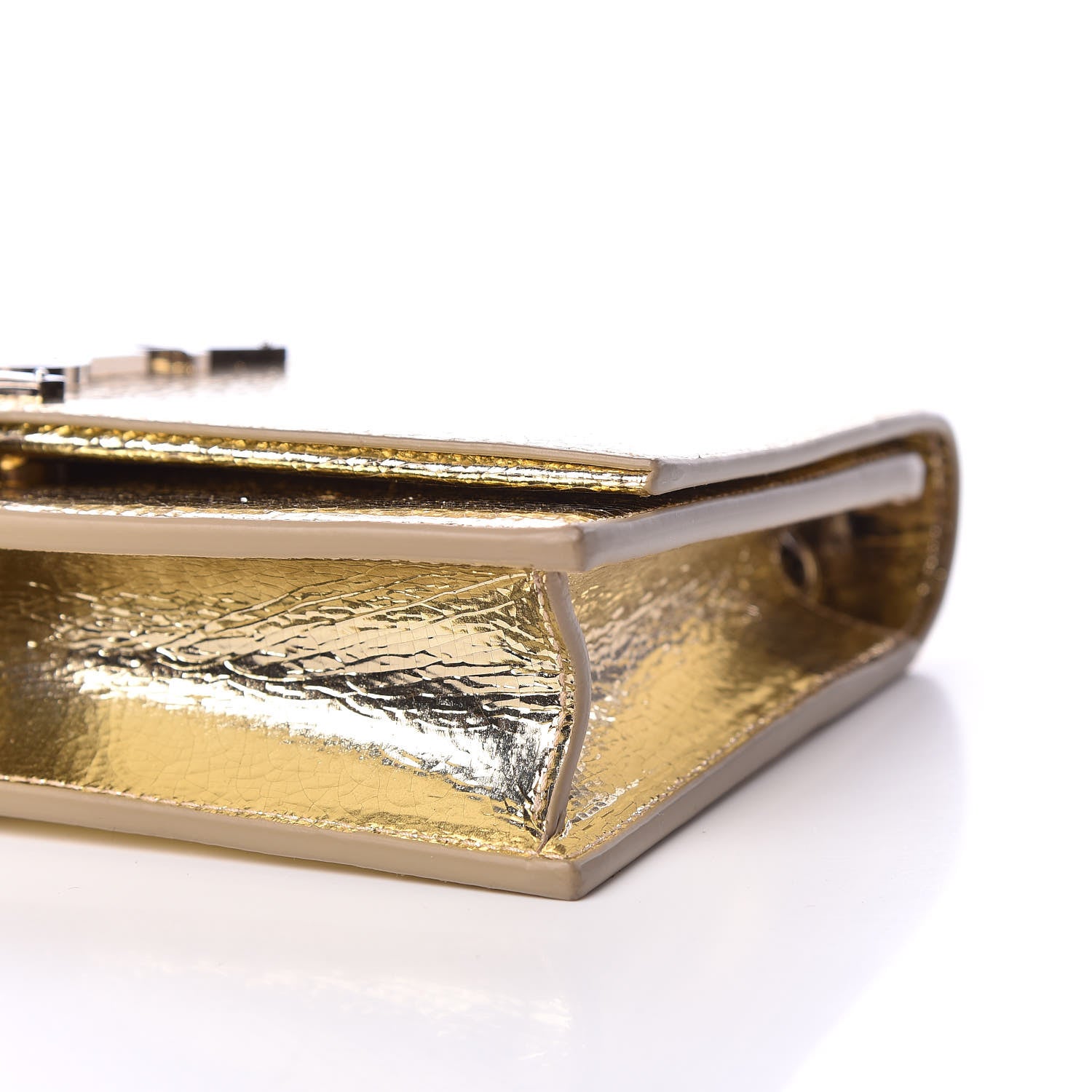 Saint Laurent Metallic Crackled Calfskin Kate Monogram Tassel Chain Wallet Gold 8 of 9