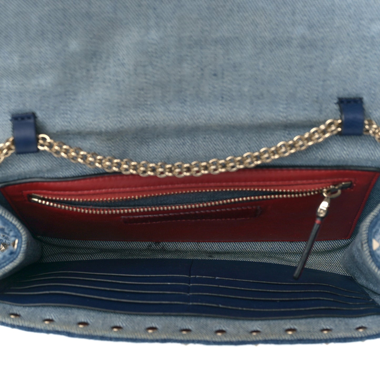 Denim Rockstud Spike Wallet on Chain Blue