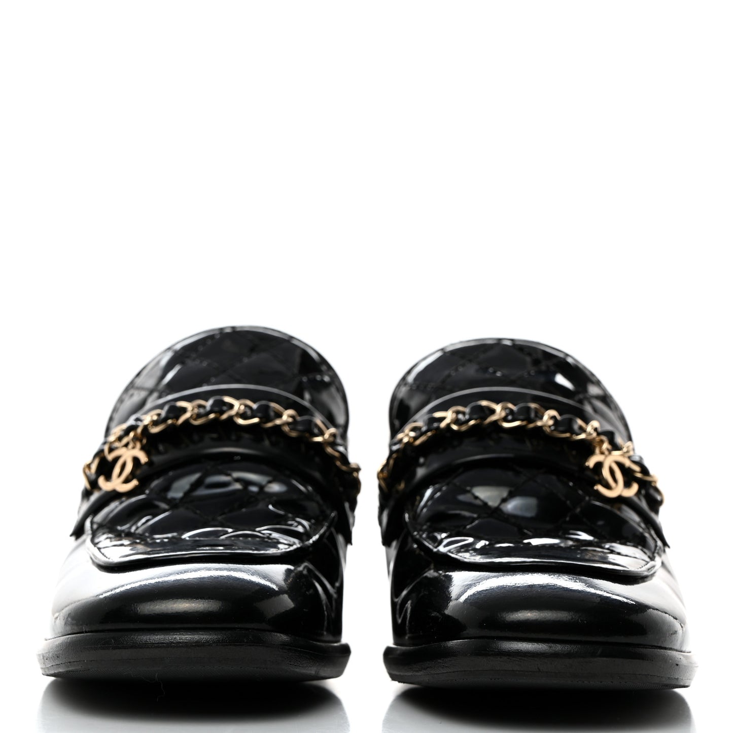 Patent Calfskin CC Chain Mocassin Loafers 36 Black
