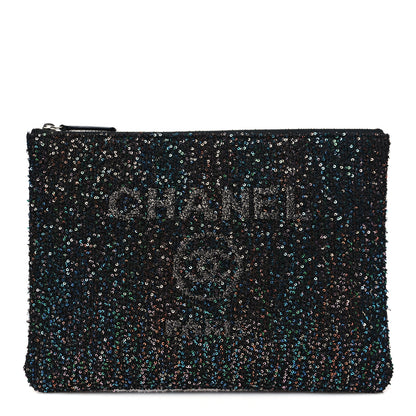 Chanel Canvas Sequin Medium Deauville Cosmetic Pouch Black 1 of 8