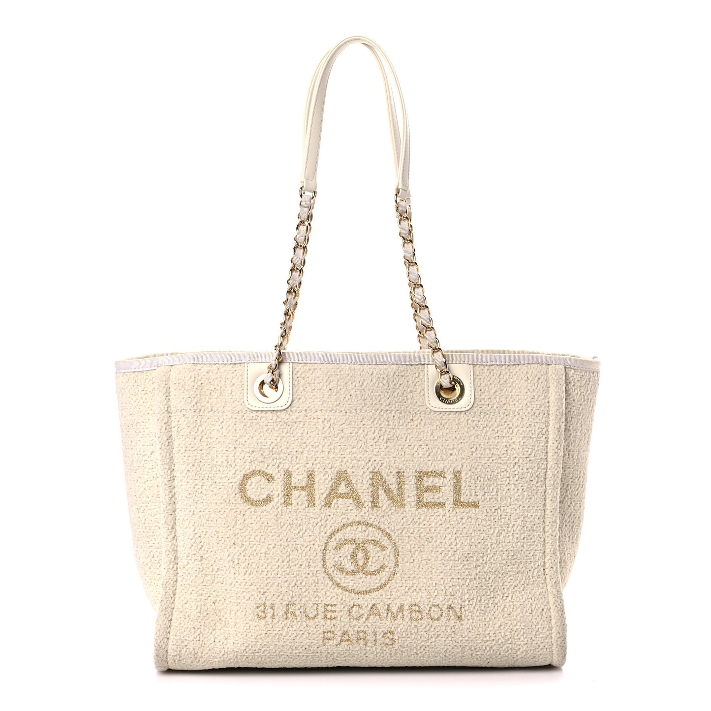 Lurex Boucle Small Deauville Tote White