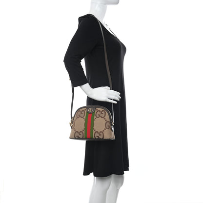 Gucci Monogram Jumbo GG Textured Dollar Calfskin Web Small Ophidia Dome Shoulder Bag Camel Ebony New Acero 2 of 12