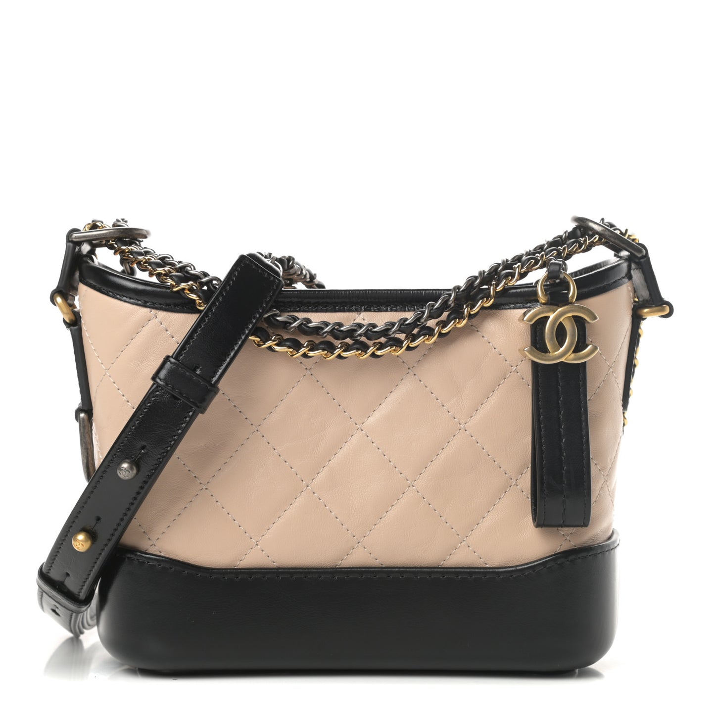 Aged Calfskin Quilted Small Gabrielle Hobo Beige Black