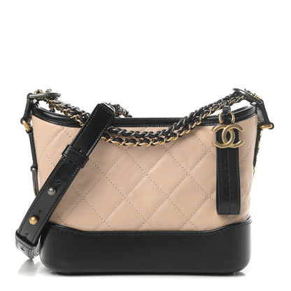 Chanel Aged Calfskin Quilted Small Gabrielle Hobo Beige Black 1 of 11