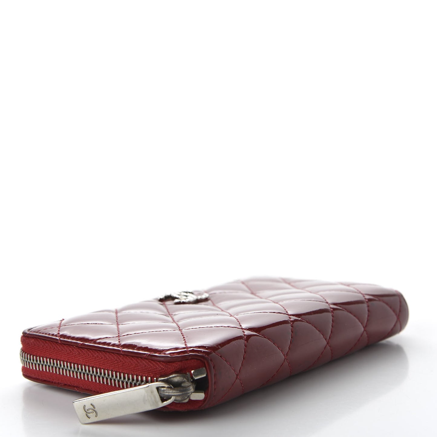 Patent Quilted Brilliant Zip Around Wallet Red