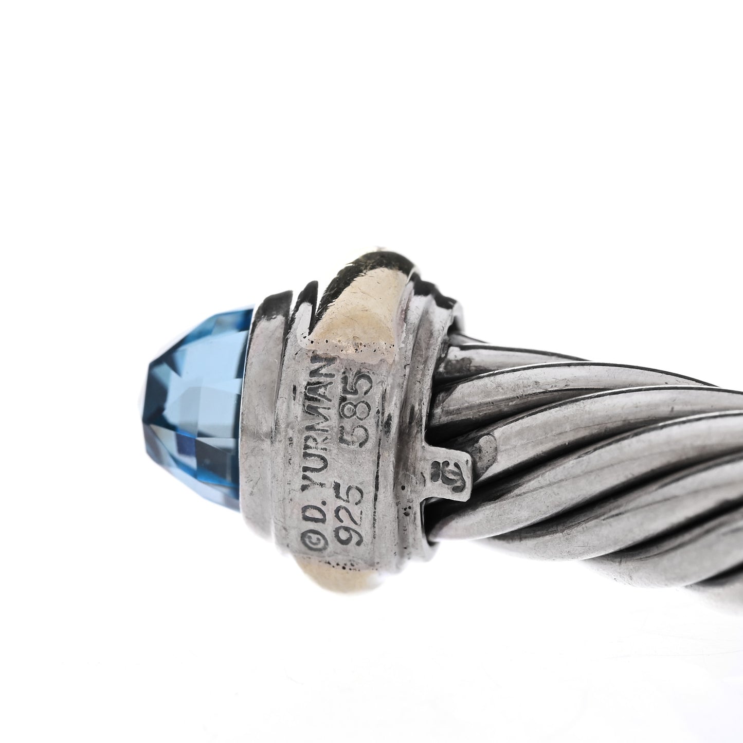 Sterling Silver 14K Yellow Gold Blue Topaz 7mm Cable Classics Bracelet