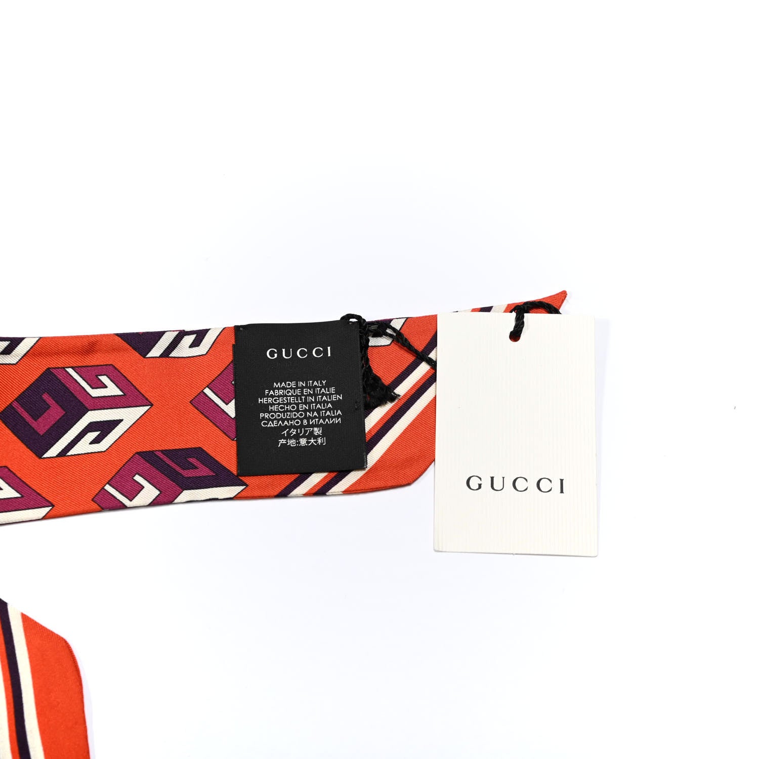 Gucci Silk Twill Cubis Neck Bow Scarf Red Dark Purple 2 of 3