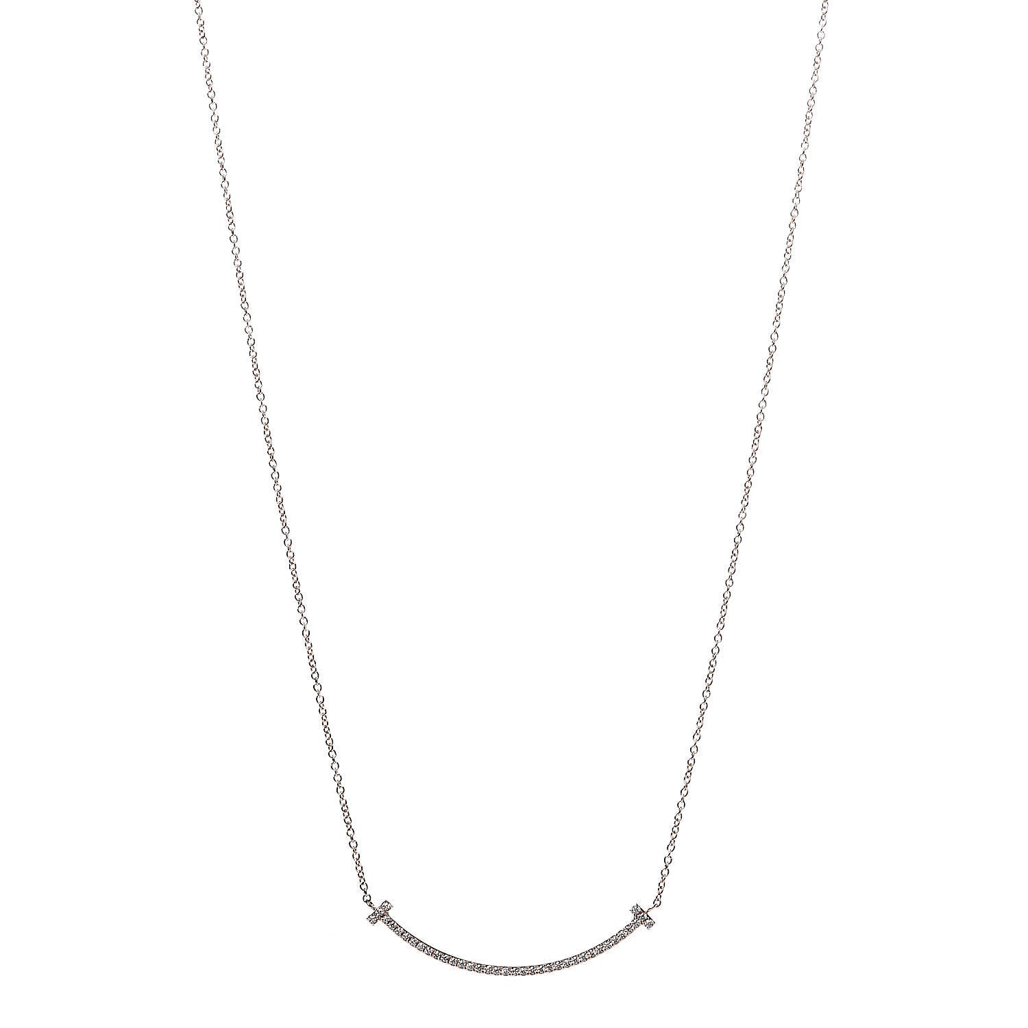 Tiffany 18K Rose Gold Diamond Small T Smile Pendant Necklace 1 of 8