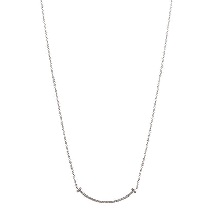 Tiffany 18K Rose Gold Diamond Small T Smile Pendant Necklace 1 of 8