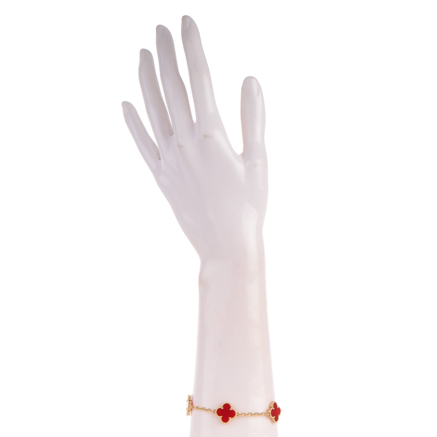 18K Yellow Gold Carnelian 5 Motifs Vintage Alhambra Bracelet