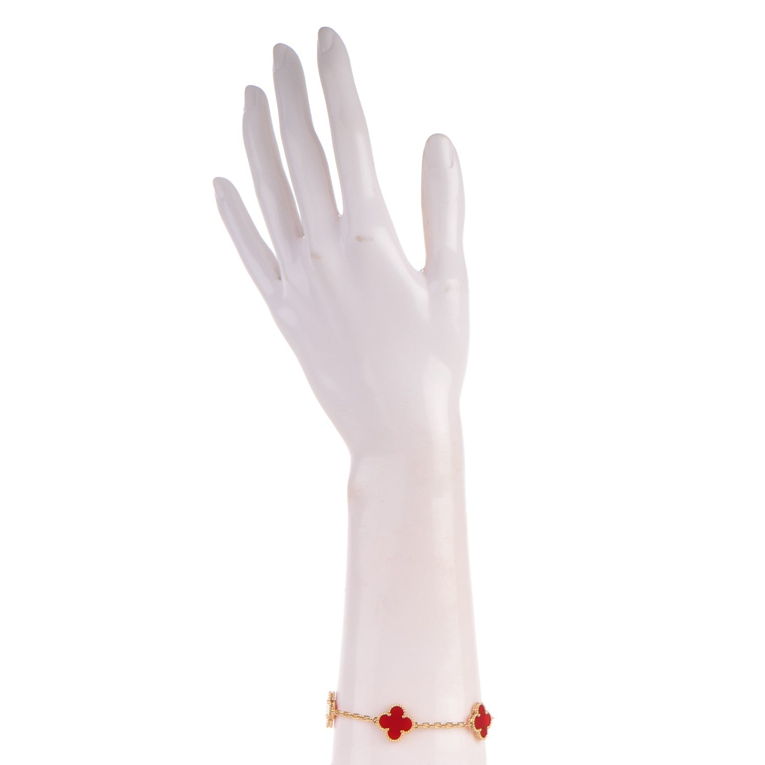 Van Cleef & Arpels 18K Yellow Gold Carnelian 5 Motifs Vintage Alhambra Bracelet 2 of 4