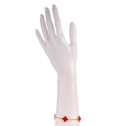 Van Cleef & Arpels 18K Yellow Gold Carnelian 5 Motifs Vintage Alhambra Bracelet 2 of 4