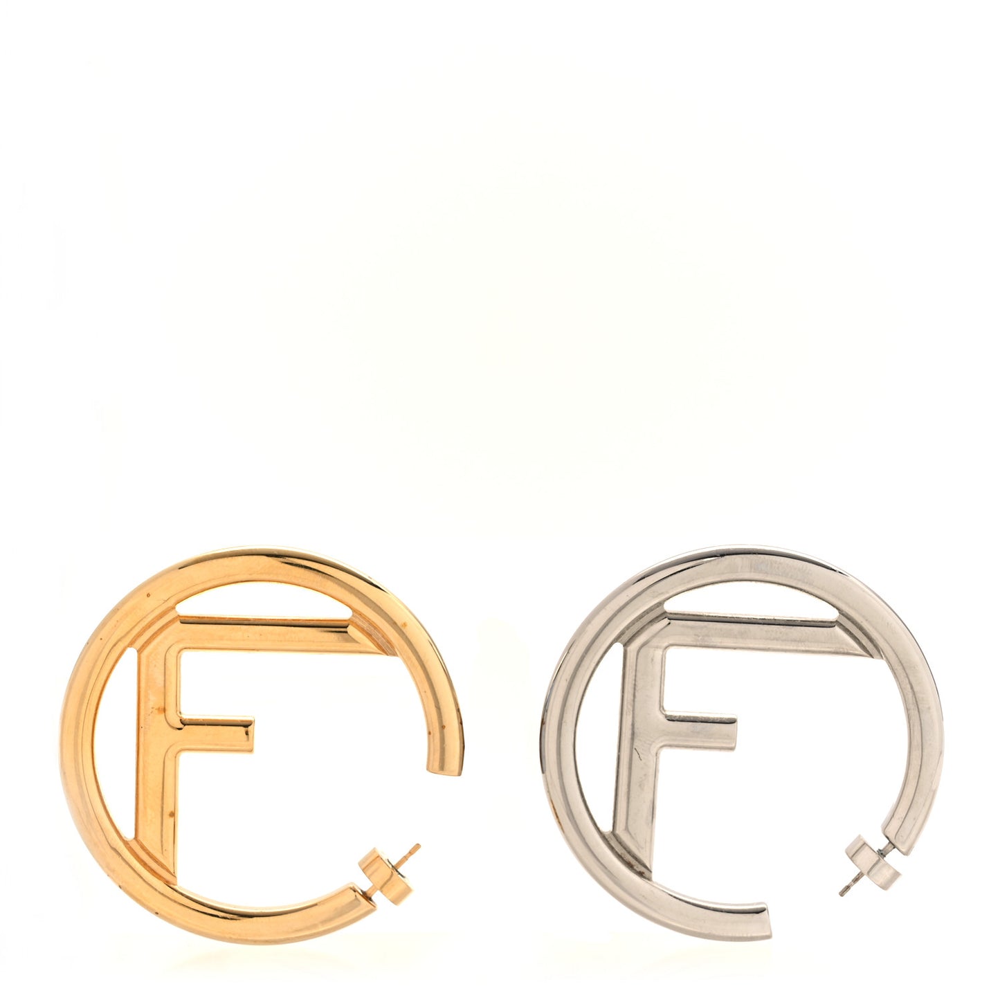 Metal FF Hoop Earrings Gold Silver