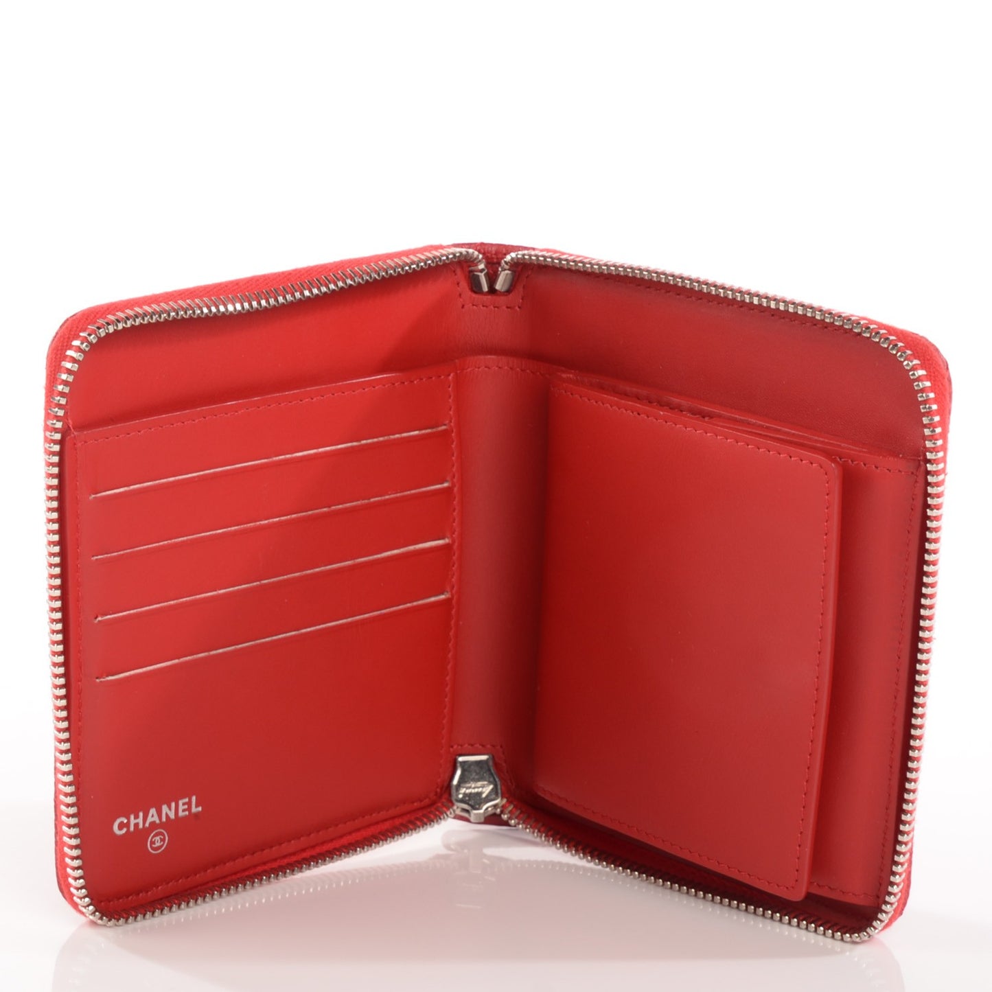 Caviar Quilted Compact Zip Wallet Red