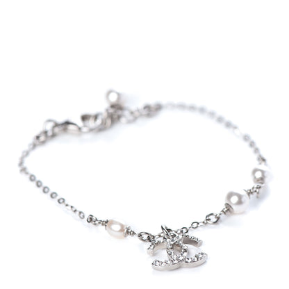 Chanel Pearl Crystal CC Bracelet Silver Pearly White 1 of 4