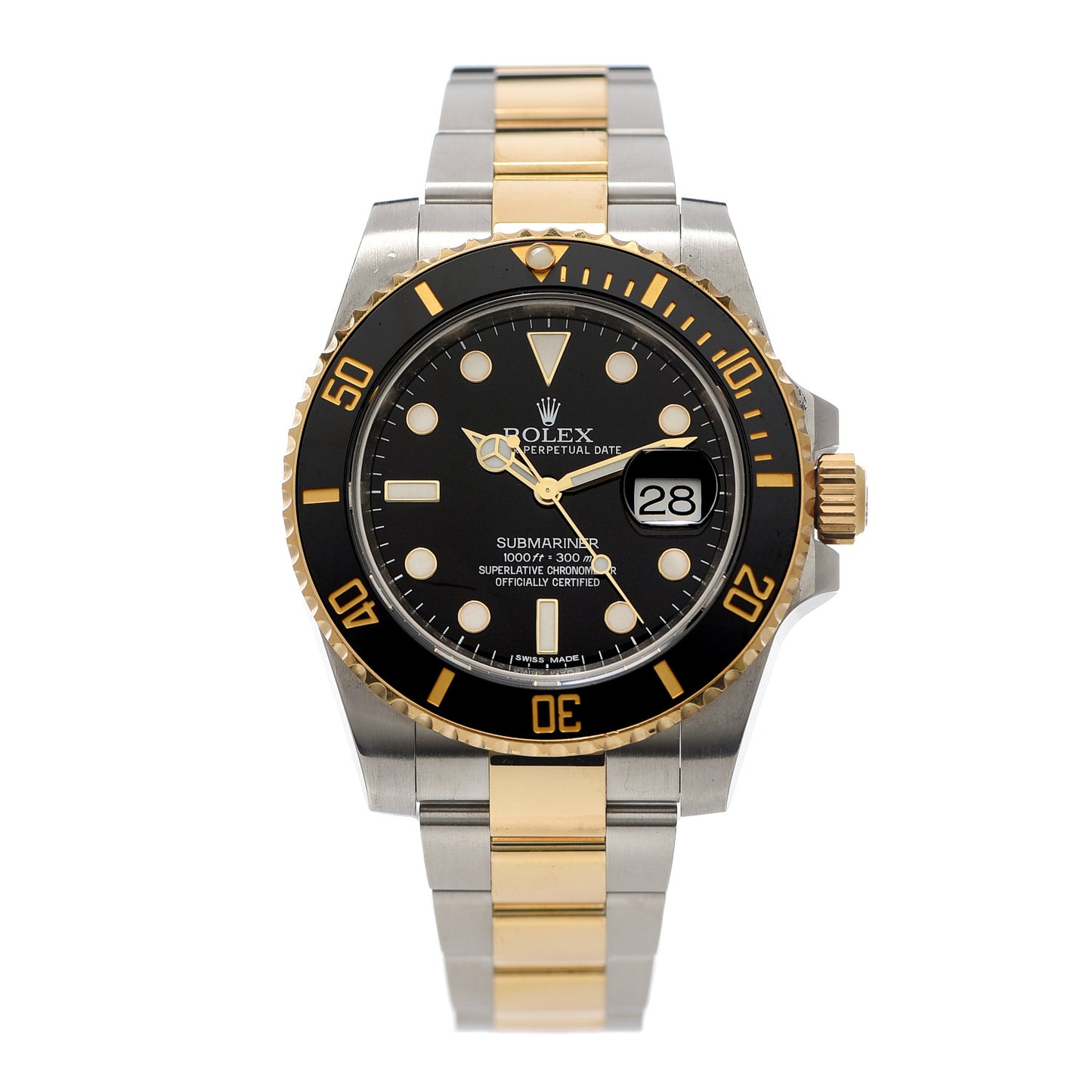 Stainless Steel 18K Yellow Gold 40mm Submariner Date Watch Black 116613LN