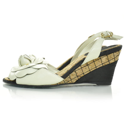 Chanel Cork Camellia Wedge Sandals 37.5 2 of 9