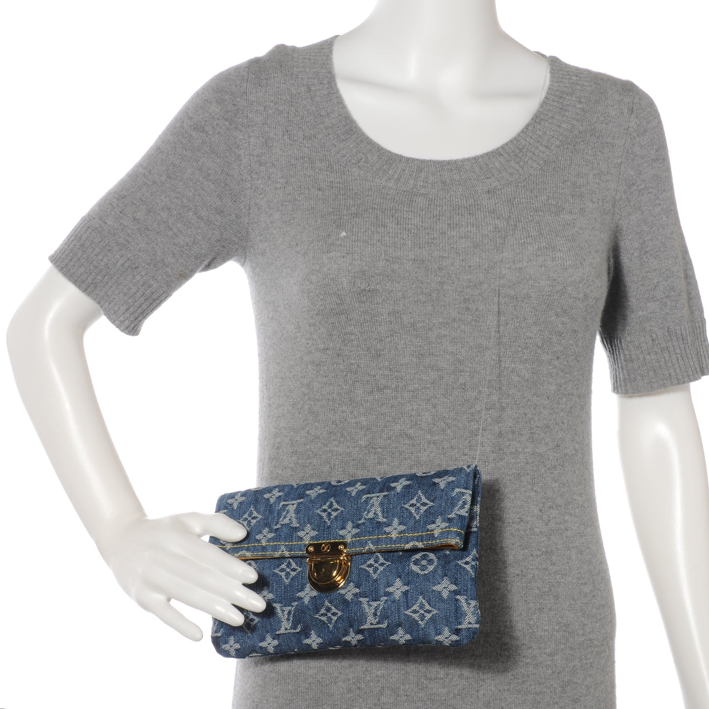 Monogram Denim Pochette Plat Clutch Blue