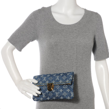 Louis Vuitton Monogram Denim Pochette Plat Clutch Blue 2 of 7