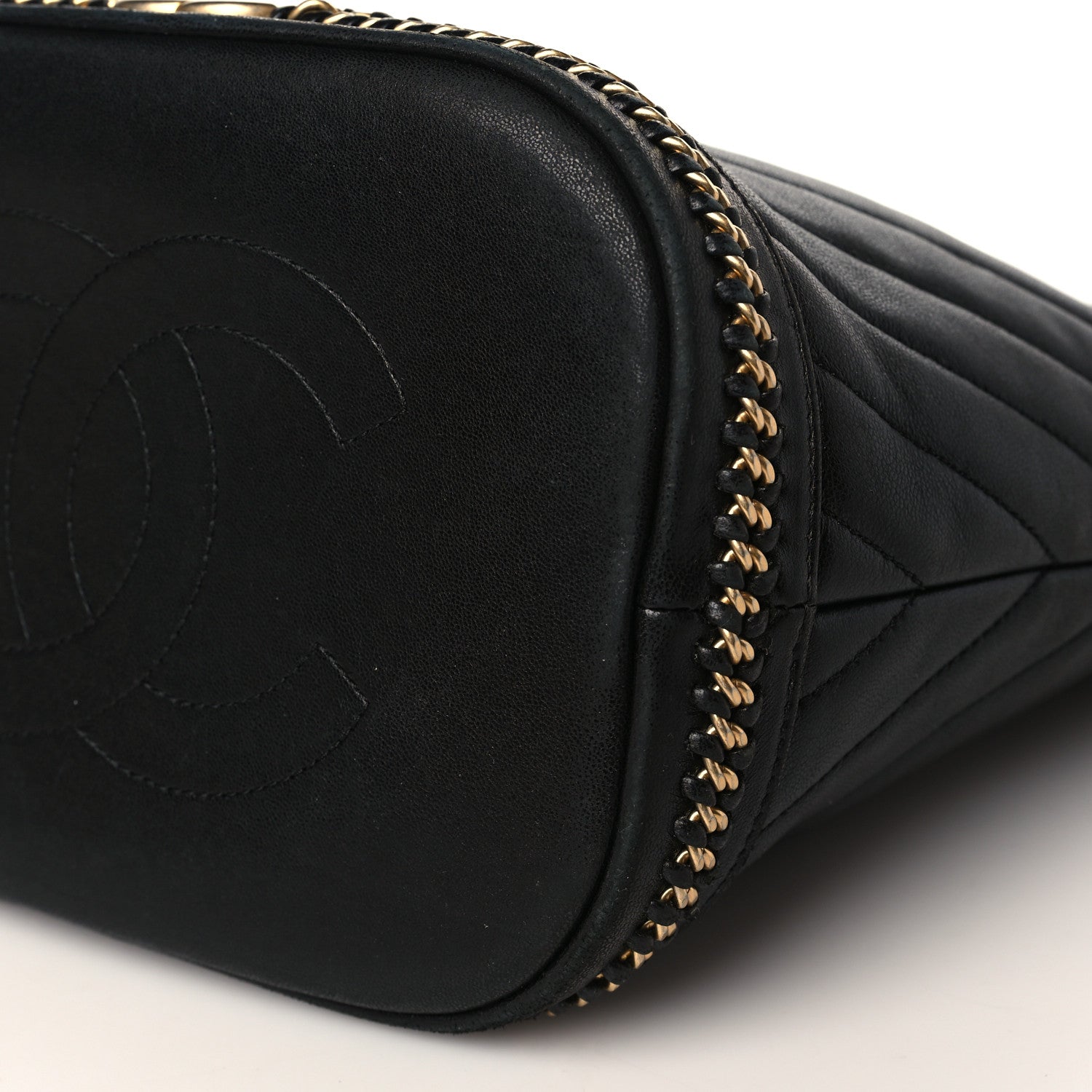 Chanel Sheepskin Chevron Quilted Drawstring Bag Black 9 of 9
