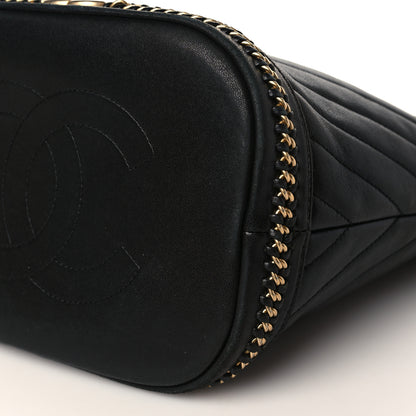 Chanel Sheepskin Chevron Quilted Drawstring Bag Black 9 of 9