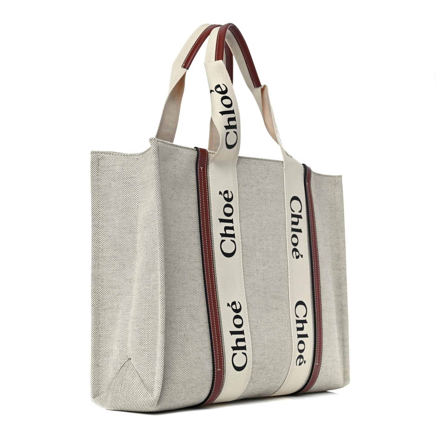 Cotton Calfskin Large Woody Ribbon Tote White Brown
