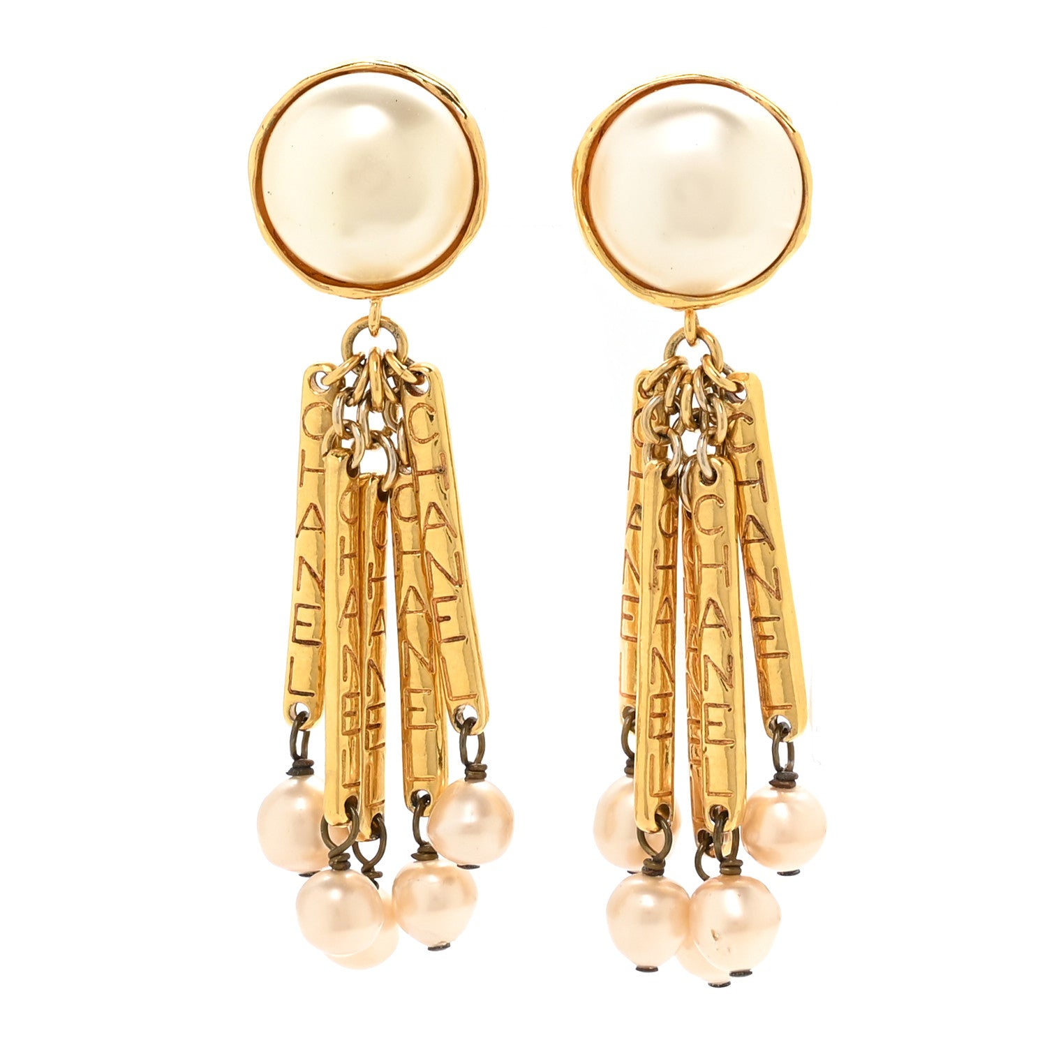 Chanel Pearl Baroque Dangle 3.5" Clip Earrings Gold White 1 of 4