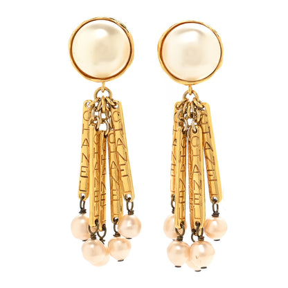 Chanel Pearl Baroque Dangle 3.5" Clip Earrings Gold White 1 of 4