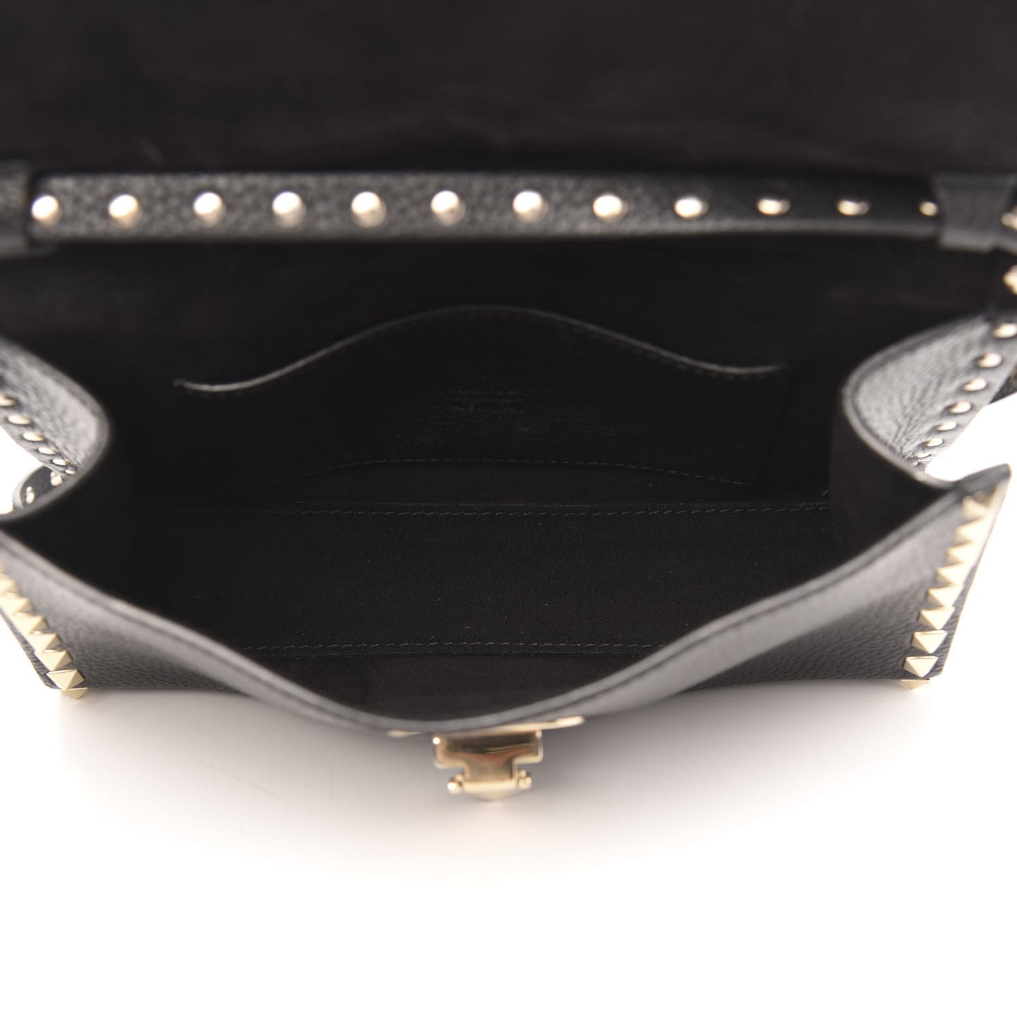 Pebbled Calfskin Medium Rockstud Flip Lock Crossbody Bag Black