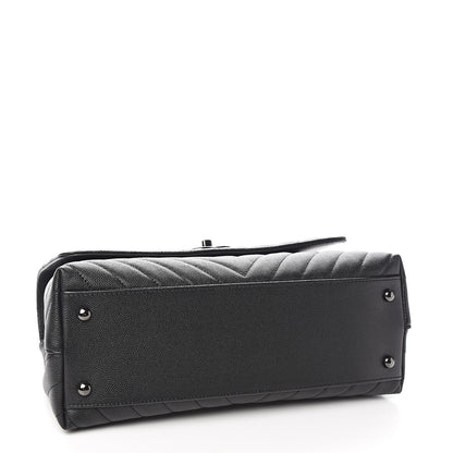 Chanel Caviar Chevron Quilted Small Coco Handle Flap So Black 3 of 9
