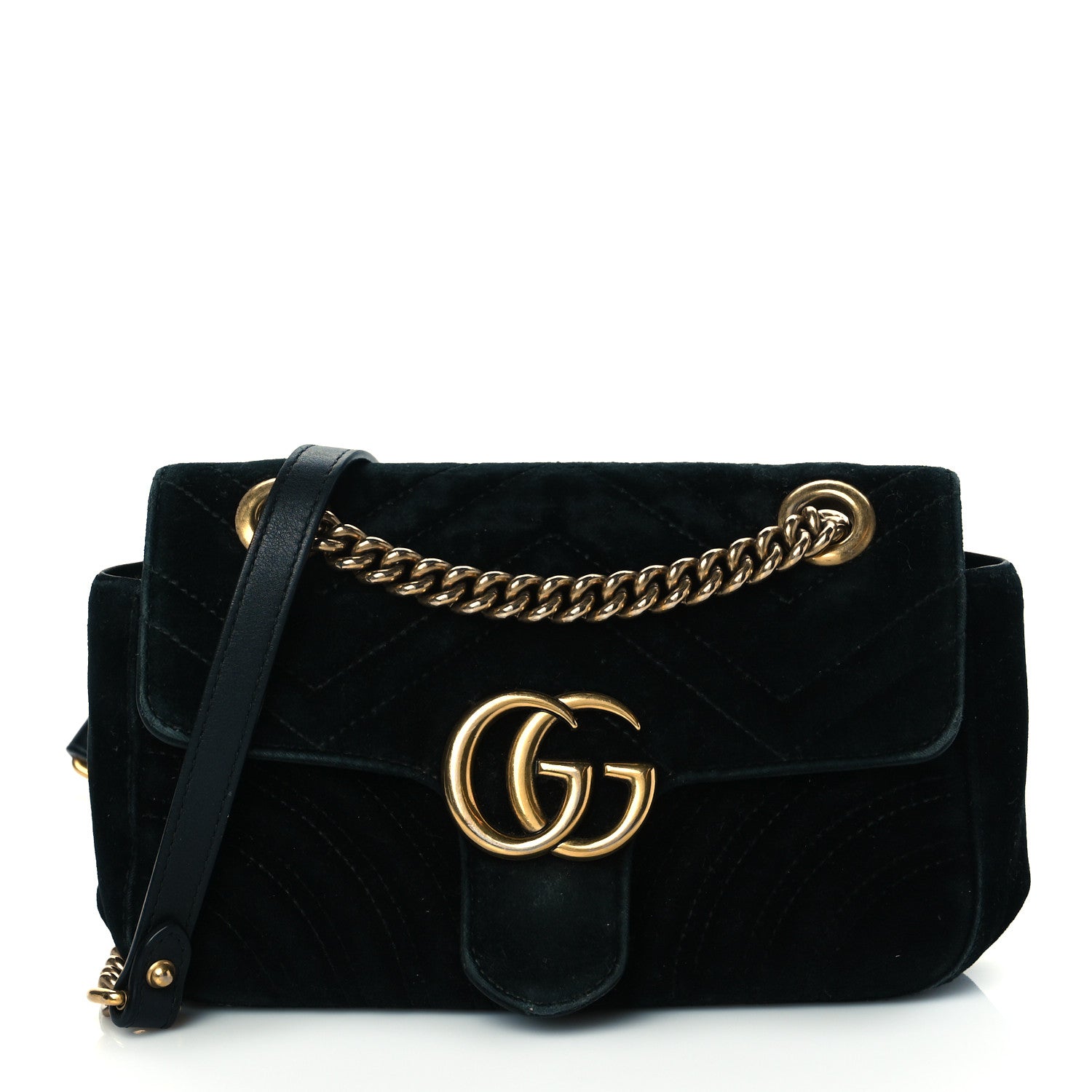 Gucci Velvet Matelasse Mini GG Marmont Shoulder Bag Black 1 of 17