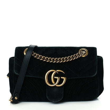 Gucci Velvet Matelasse Mini GG Marmont Shoulder Bag Black 1 of 17