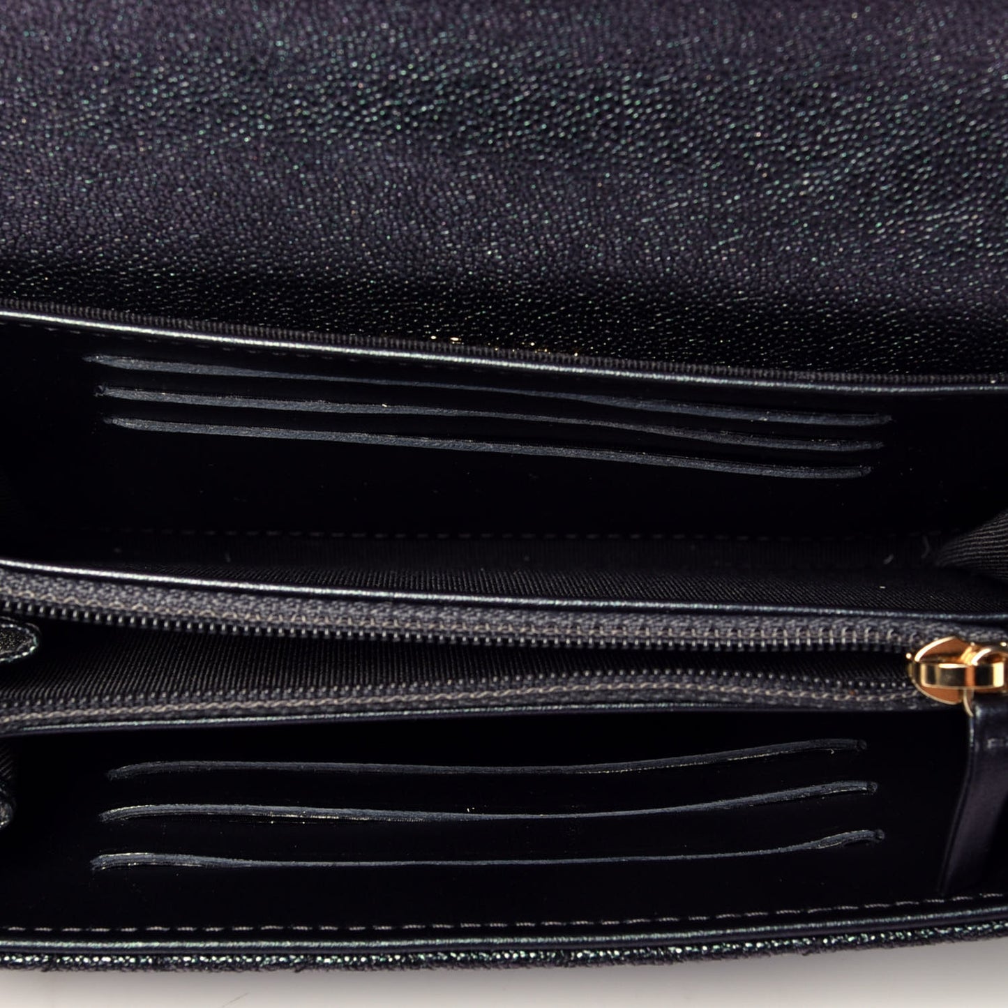 Iridescent Caviar Quilted Medium Flap Wallet Black