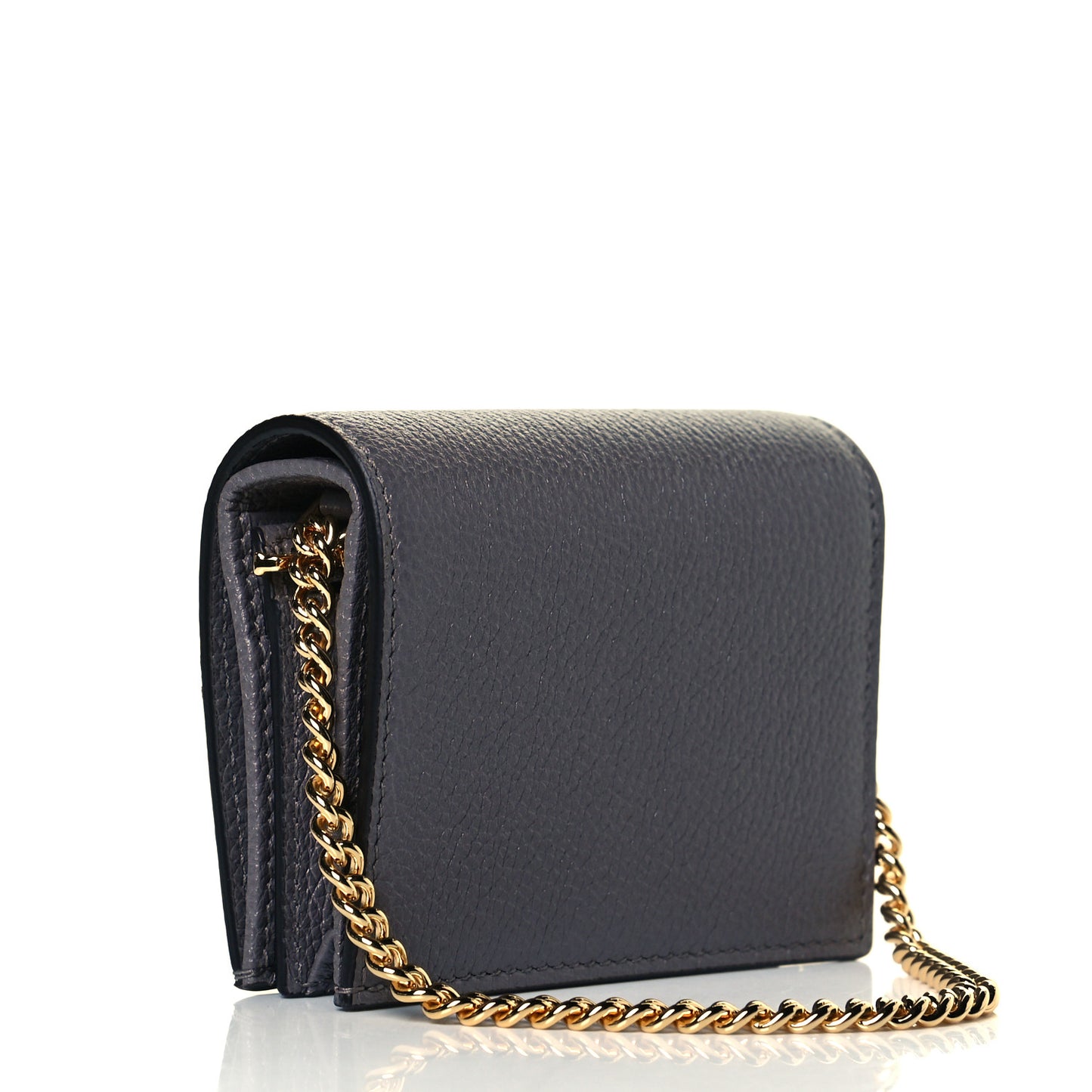 Grainy Calfskin Zumi Chain Card Case Wallet Dusty Grey