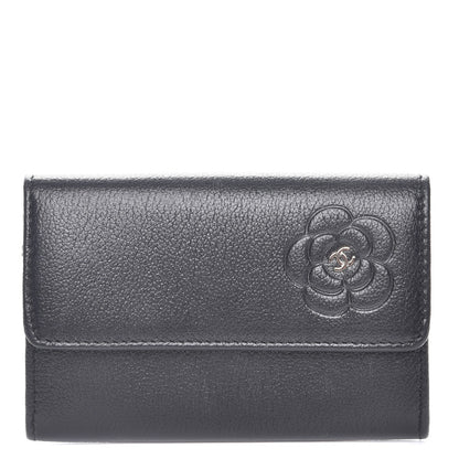 Chanel Goatskin Embossed Camellia Flap Card Holder Black 1 of 9