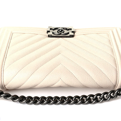 Chanel Caviar Chevron Quilted Medium Boy Flap Light Beige 6 of 6