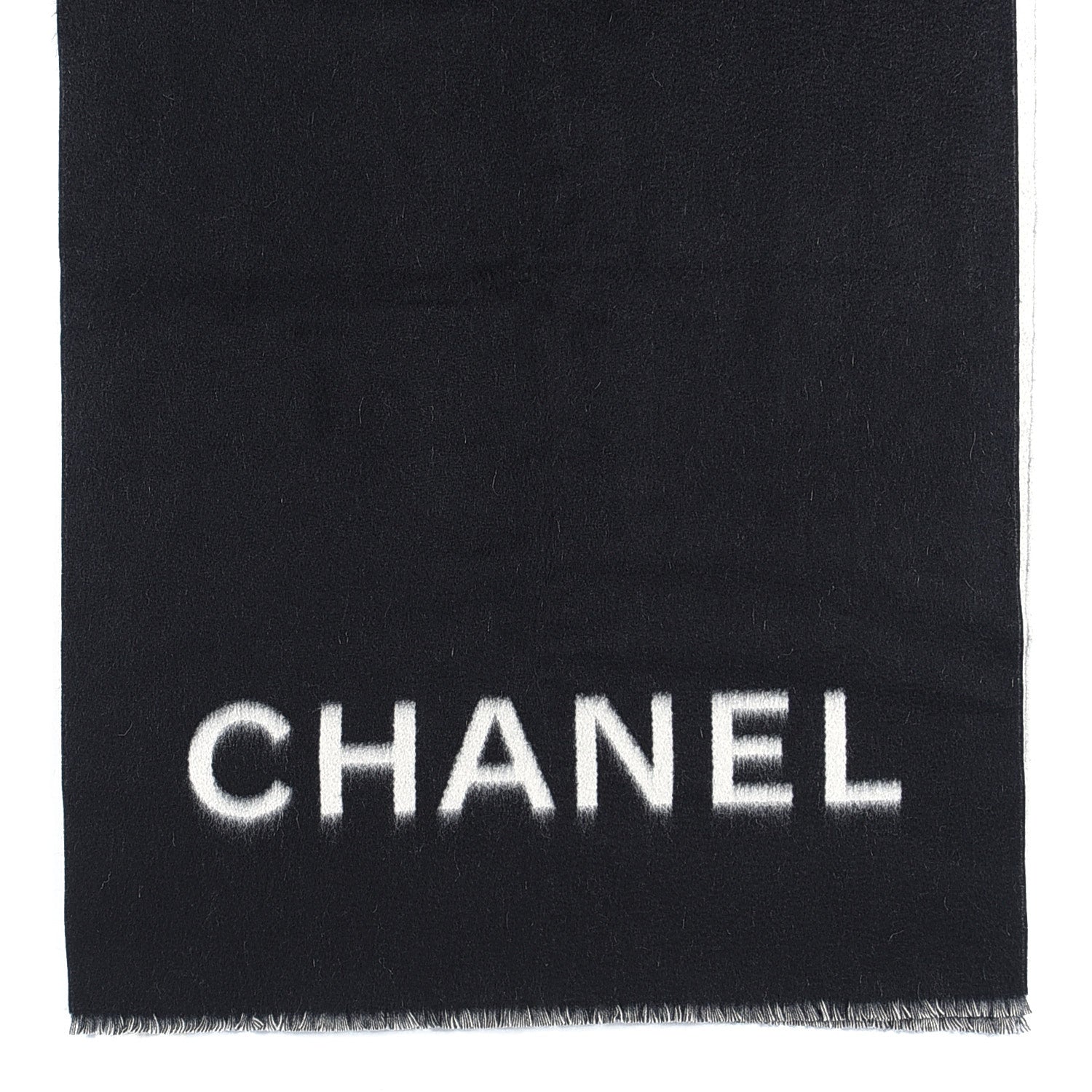 Chanel Cashmere CC Fringe Stole Black White 2 of 3