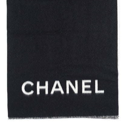 Chanel Cashmere CC Fringe Stole Black White 2 of 3