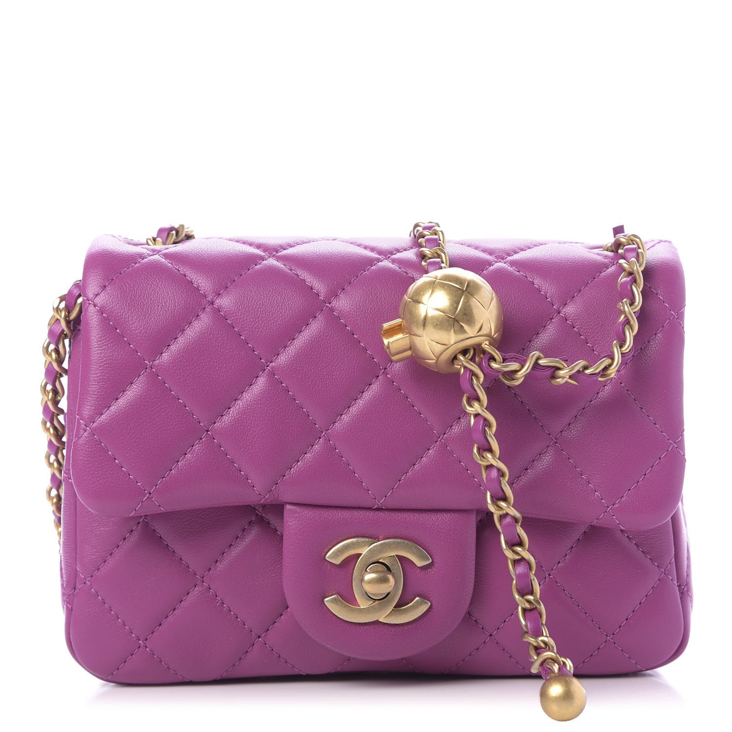 Lambskin Quilted Mini Pearl Crush Flap Violet
