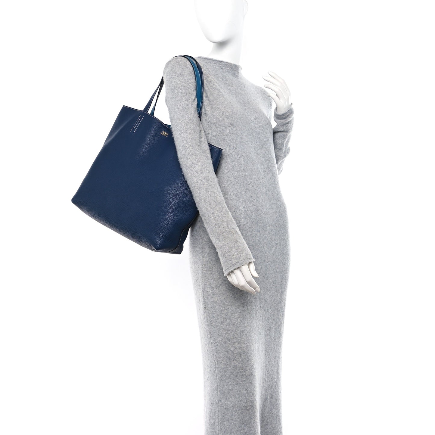 Taurillon Clemence Double Sens 36 Reversible Tote Deep Bleu Vert Bosphere