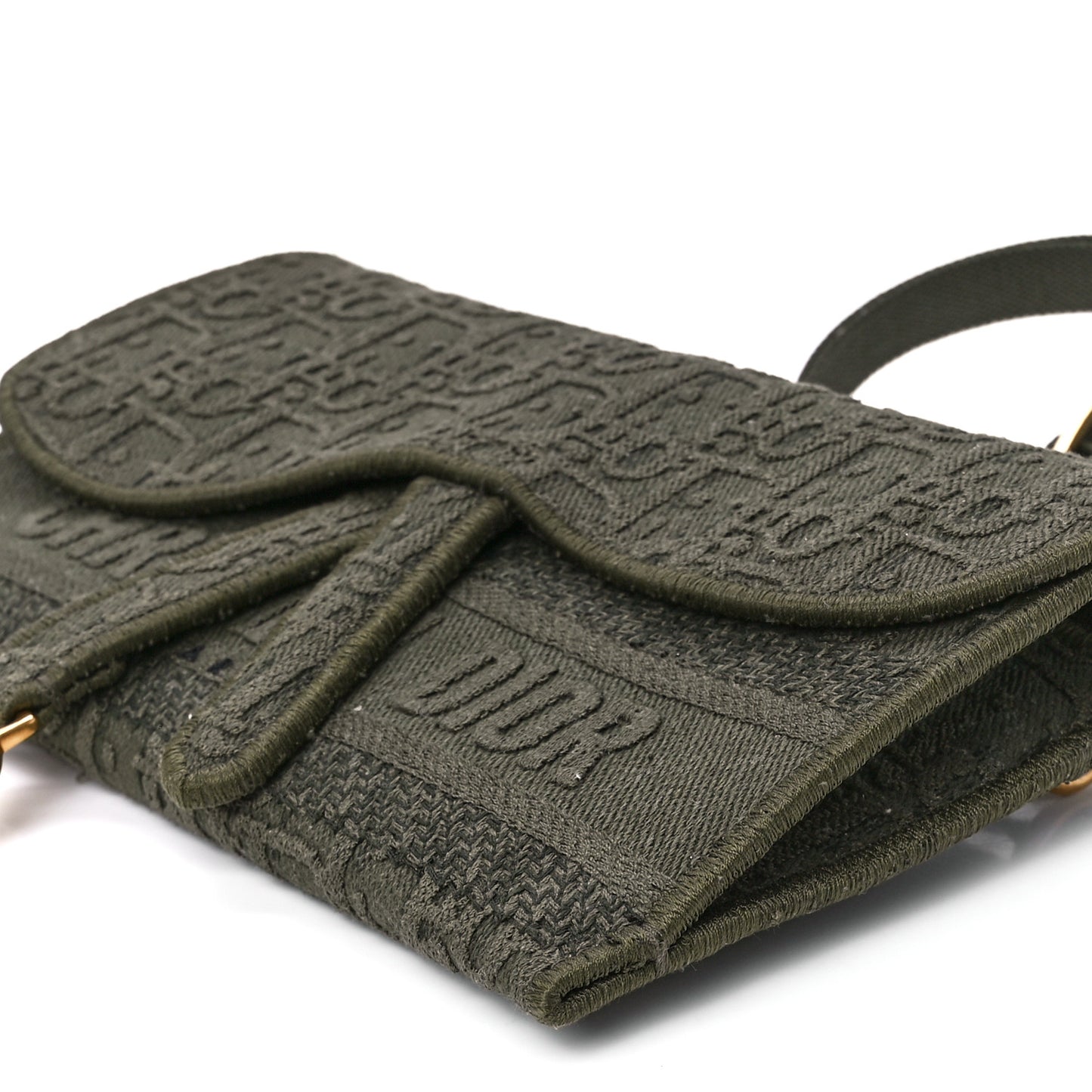 Oblique Embroidered Slim Saddle Pouch Green