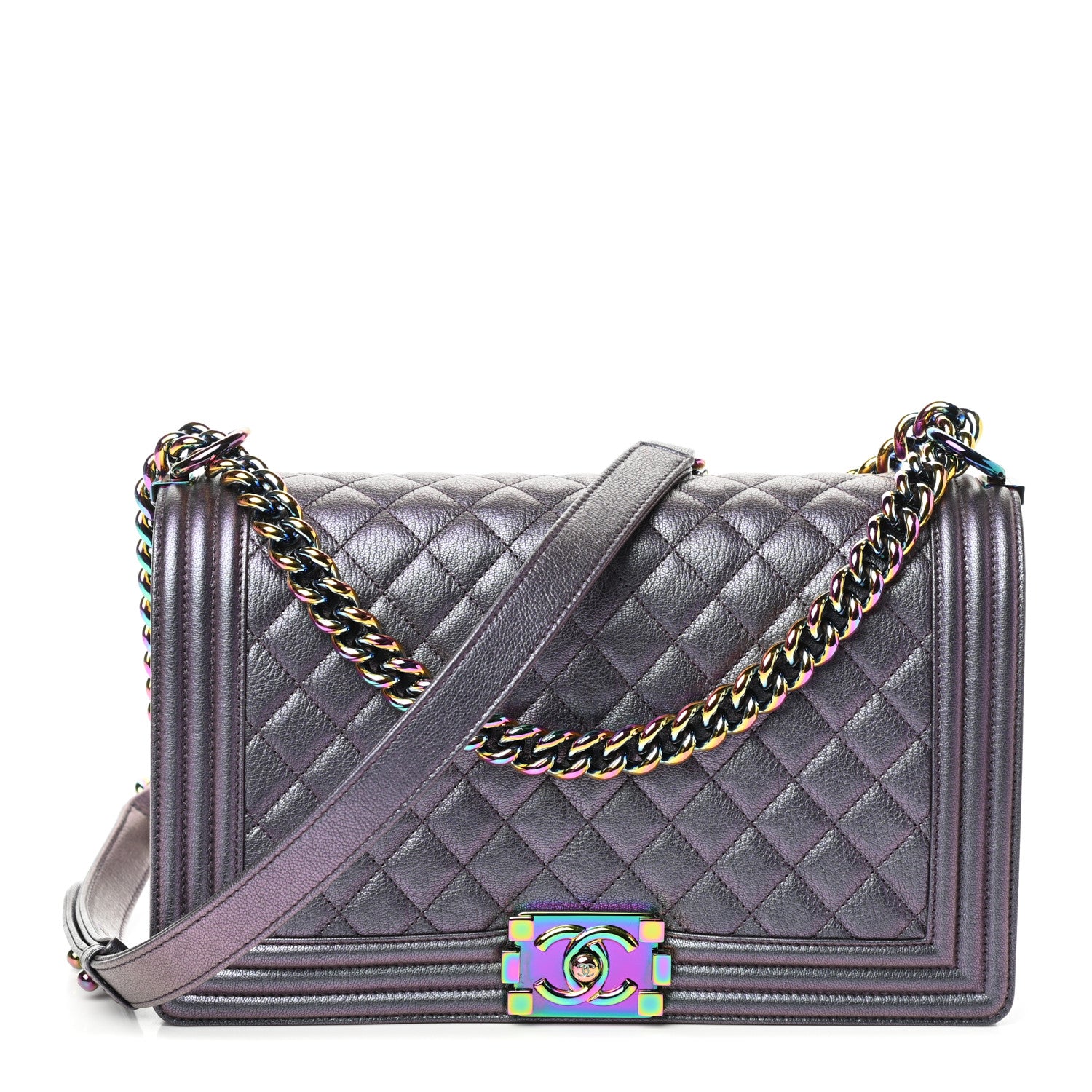 Chanel Iridescent Goatskin Quilted New Medium Boy Flap Purple 1 of 10