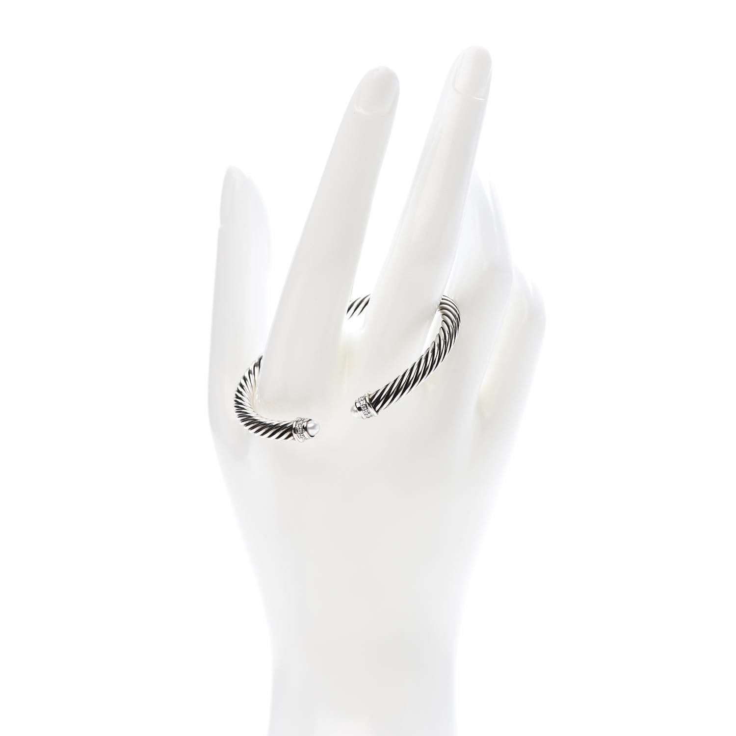 David Yurman Sterling Silver Diamond Pearl 5mm Cable Classics Bracelet 2 of 4