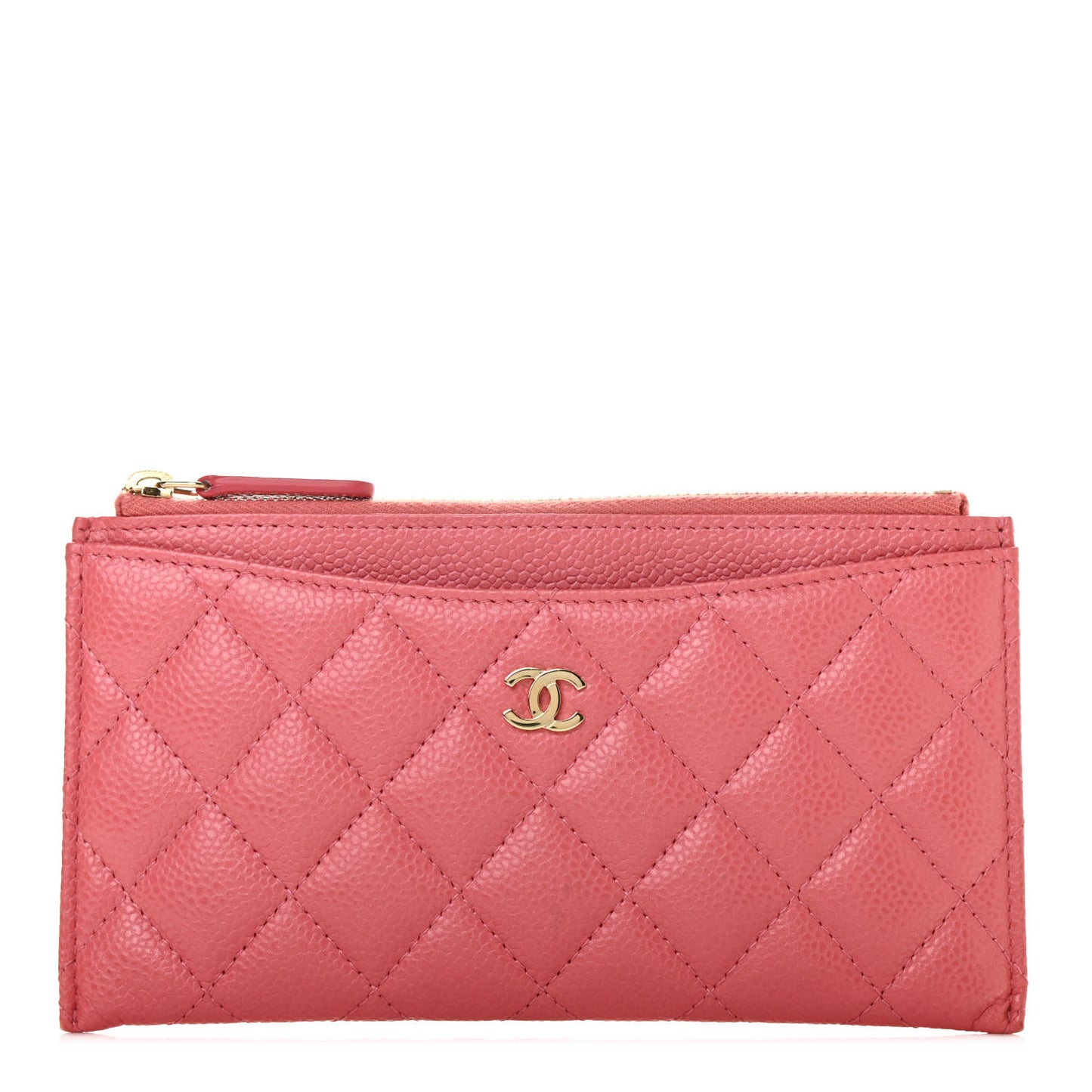 Iridescent Caviar Quilted Classic Zip Pouch Pink