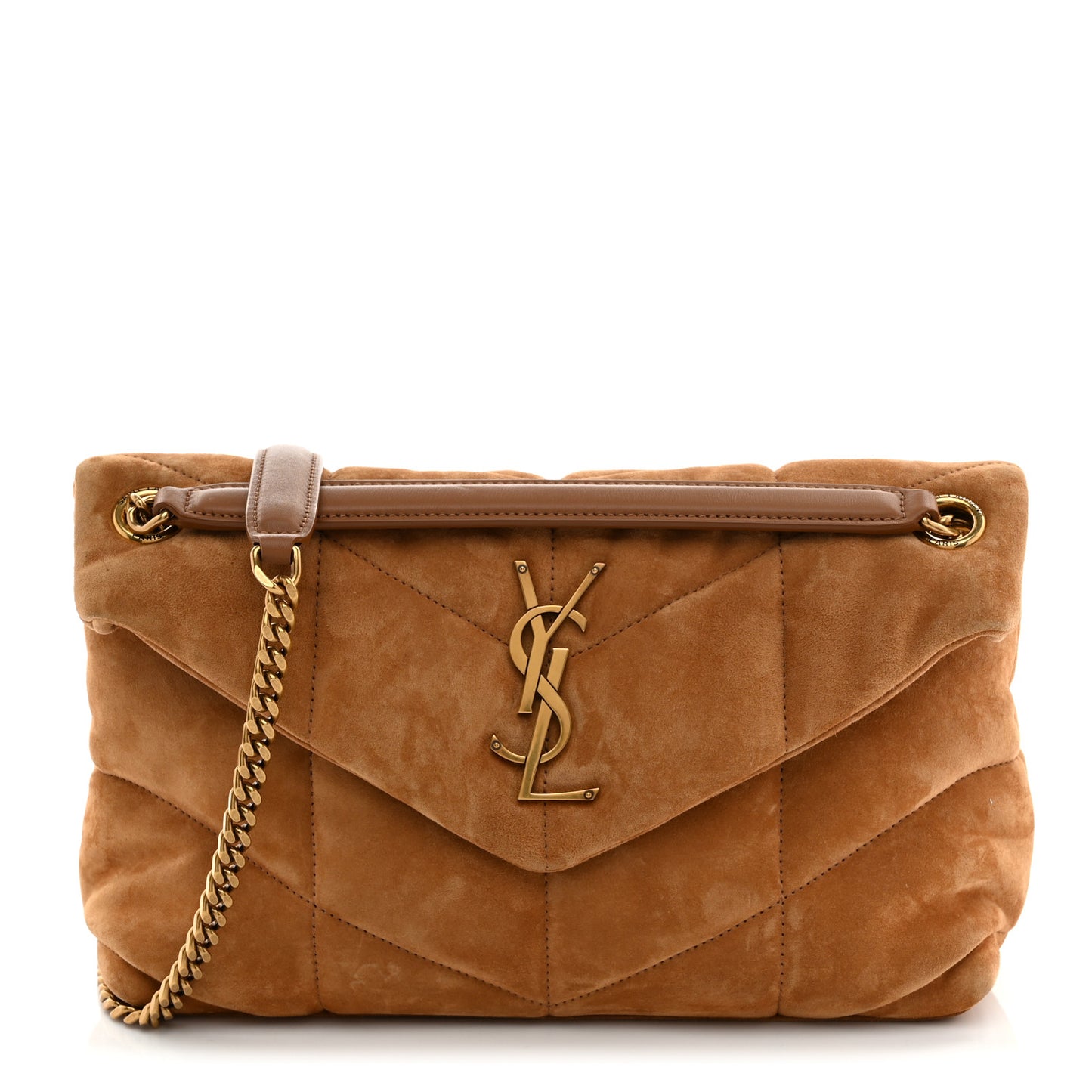 Suede Calfskin Quilted Small Loulou Puffer Monogram Chain Satchel Cinnamon