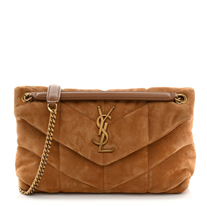 Saint Laurent Suede Calfskin Quilted Small Loulou Puffer Monogram Chain Satchel Cinnamon 1 of 10